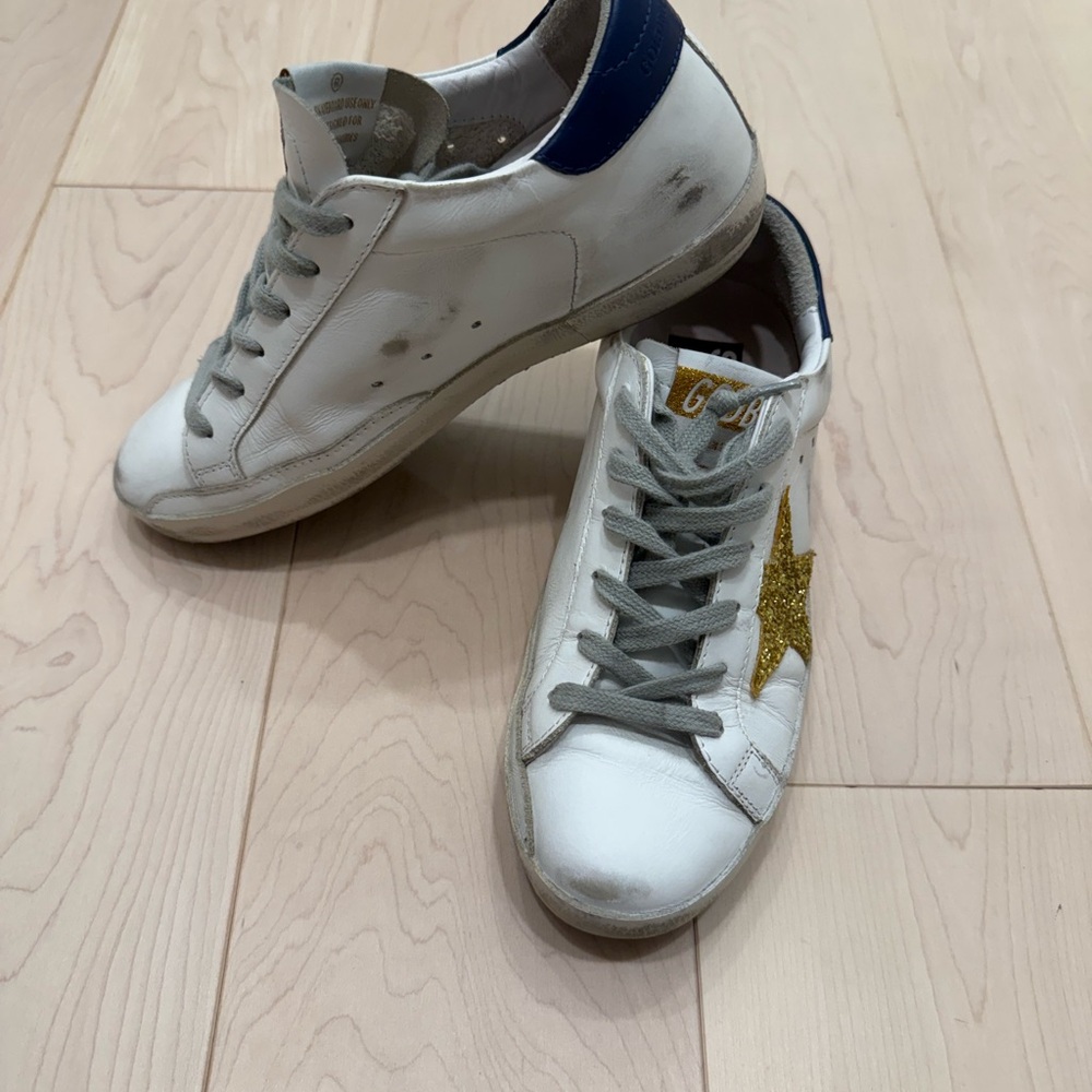 Golden Goose White and Blue Sneakers with Gold Star